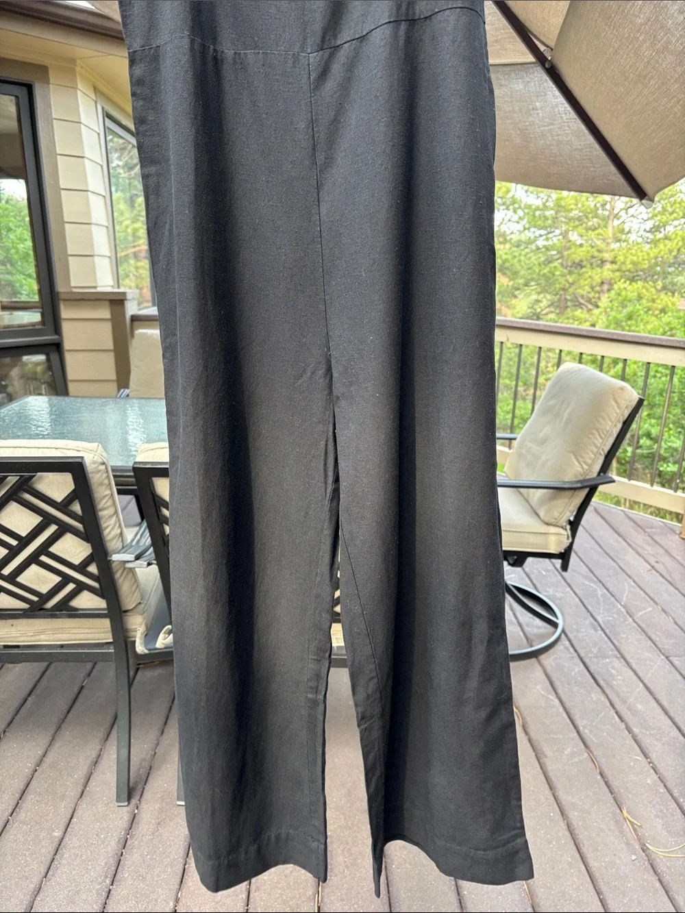 NEW! Rhythm. 12L Black Wide-Leg Linen Spaghetti-Strap Classic Jumpsuit Overalls - Picture 11 of 17